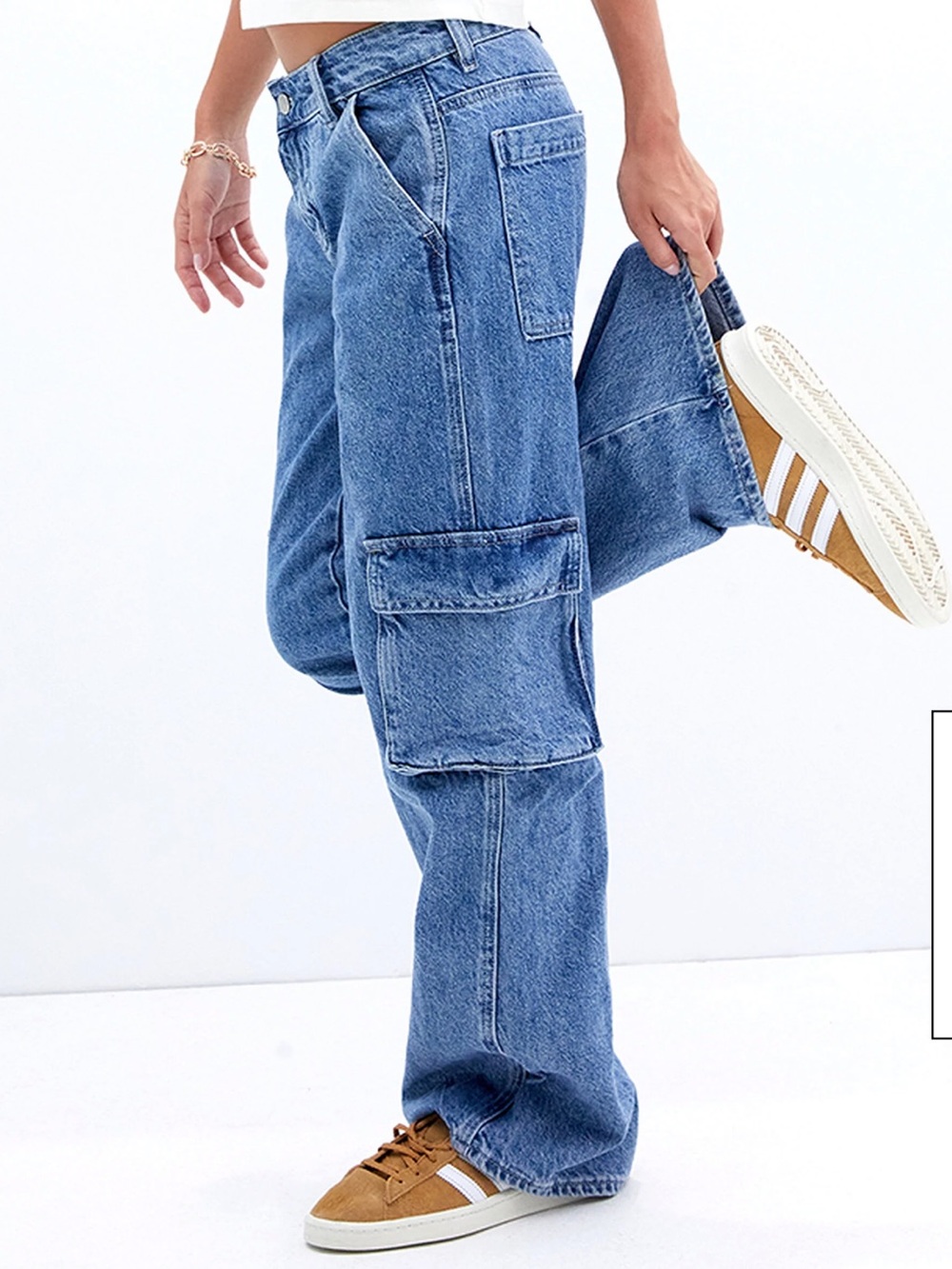 PacSun Women's Blue Wide-Leg Cargo Jeans